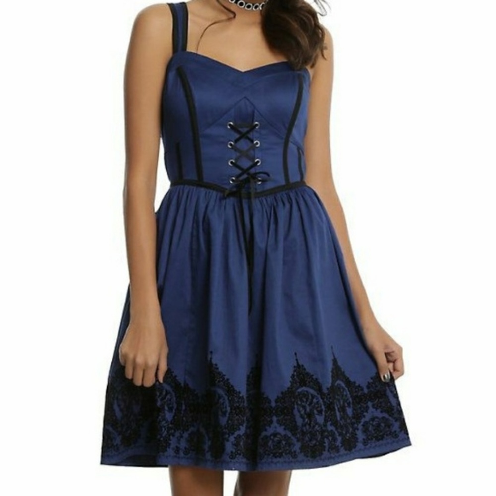 Never worn Blue & Black Filigree Border Ball Gown